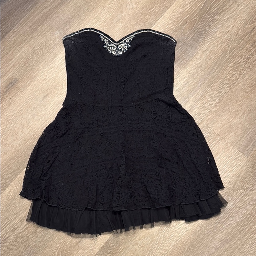 Black Strapless Lace Dress
